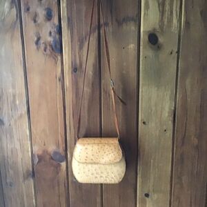 Longboom Ostrich Skin Leather Handbag Crossbody Purse Small Hand Stitch